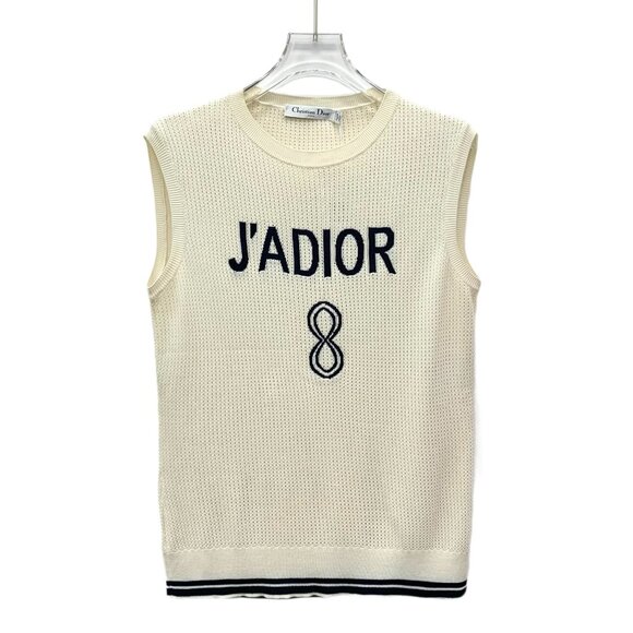 GW0147 Dior Beige logo letter inlay cotton round neck sleeveless knitted vest 34 - Picture 1 of 9